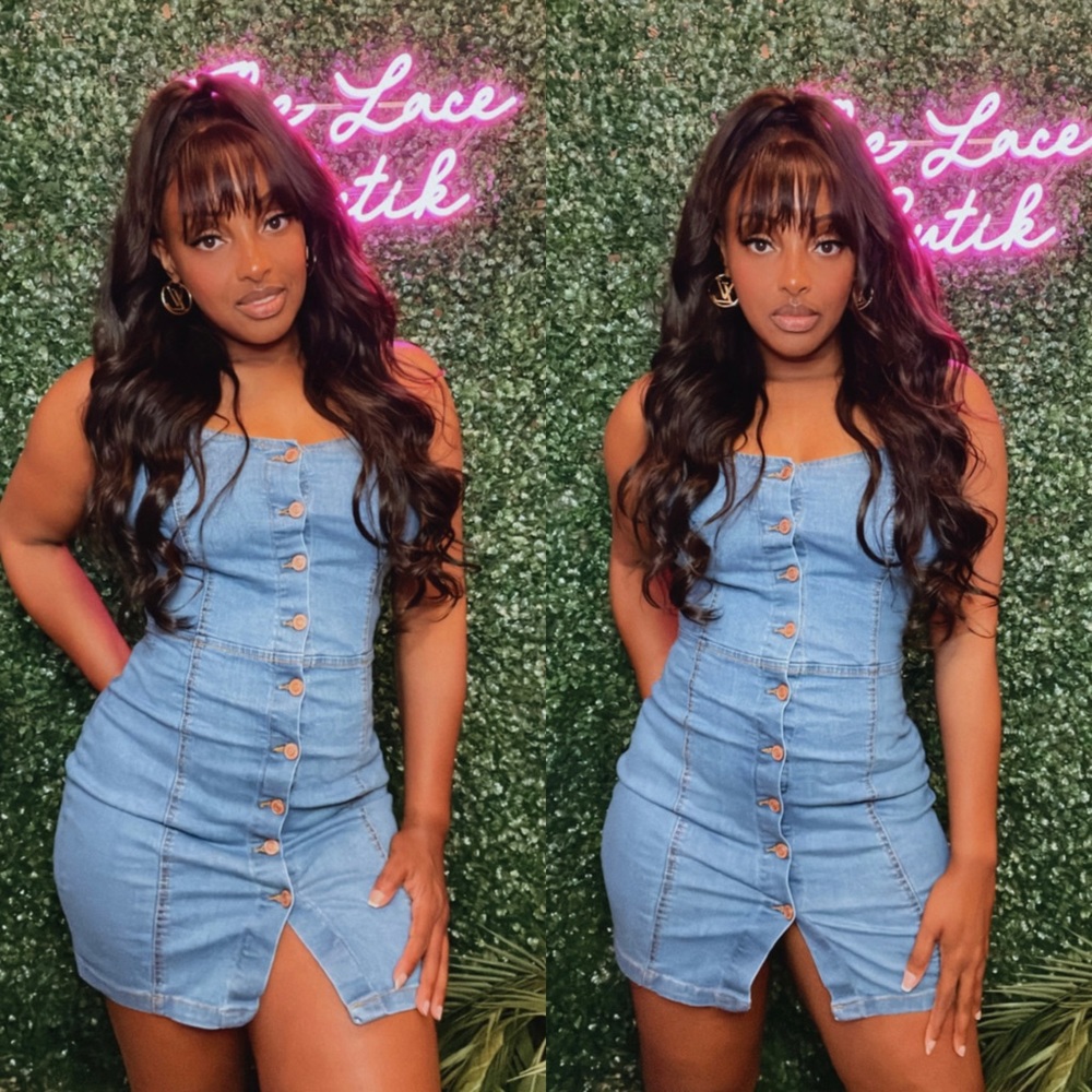 Light Blue Button Front Strappy Denim Dress